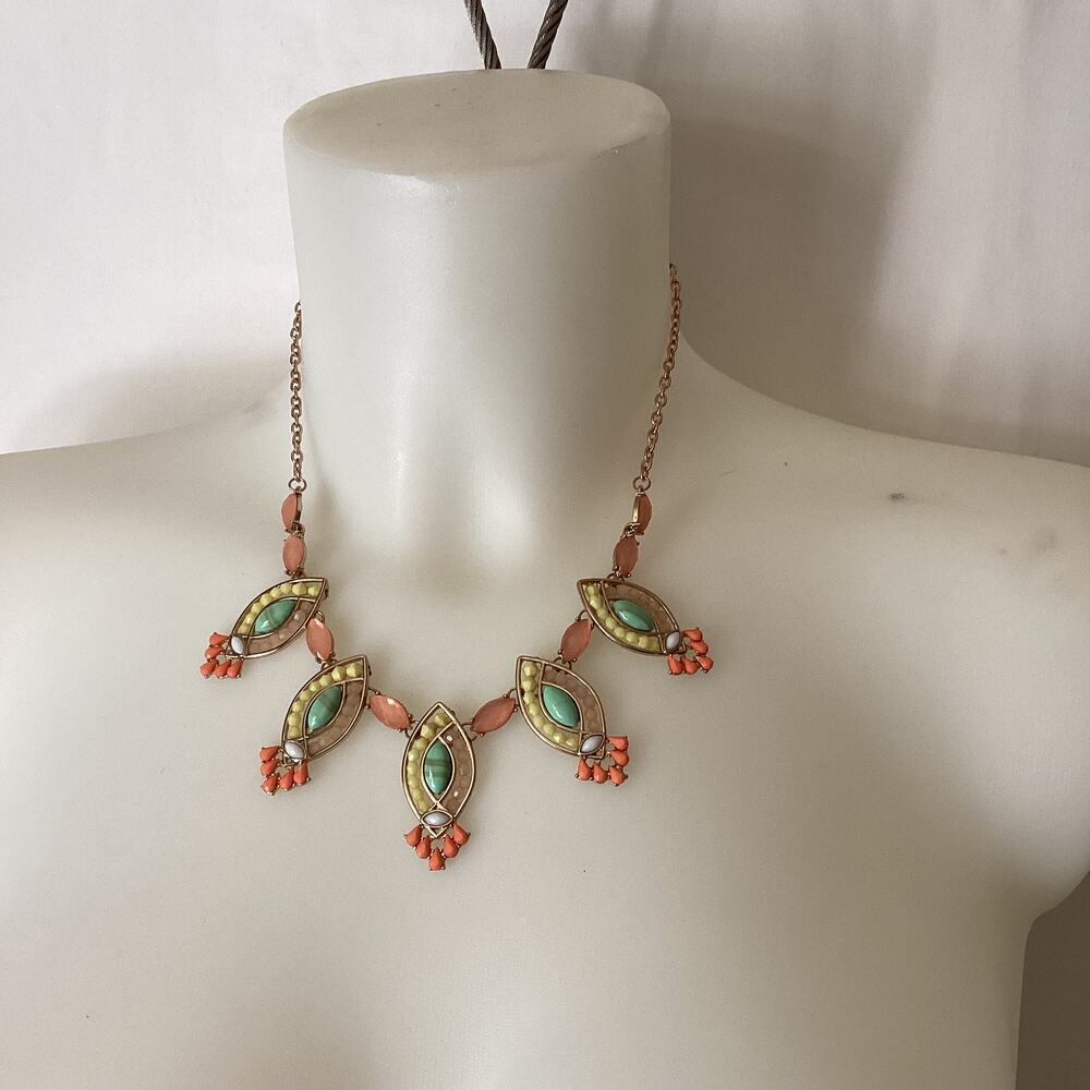 2018 NWT STONY 18" Gold Necklace w/Colorful Stones w/Lobster Clasp Extension